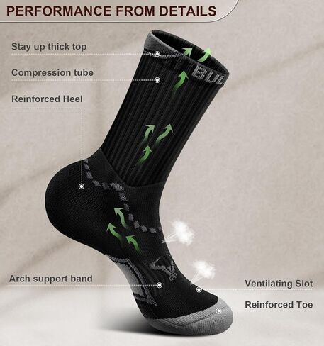 Men Running Socks,Athletic Crew Socks Compression Breathable for Men Sports Hiking Cushioned Footbed Arch Support in Saudi Arabia