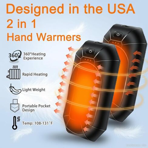 Hand Warmers 2 Pack, Rechargeable Electric Hand Warmers, 20Hrs Long Safe Heat, Portable Pocket Heater, Stocking Stuffers Gifts for Christmas, Outdoor, Hunting, Golf, Camping Accessories in Saudi Arabia