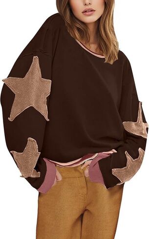 Oversized Sweatshirt for Women Long Sleeve Star Graphic Sweatshirt Lightweight Crewneck Pullover Fall Top in Saudi Arabia