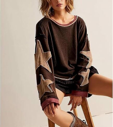 Oversized Sweatshirt for Women Long Sleeve Star Graphic Sweatshirt Lightweight Crewneck Pullover Fall Top in Saudi Arabia