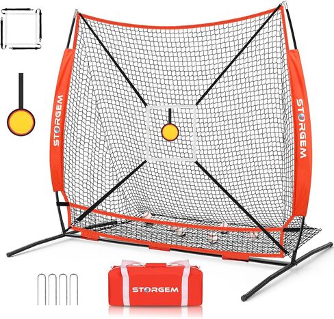 Storgem 6'X6' شبكة تدريب البيسبول اللينة، شبكة بيسبول محمولة للضرب، والضرب، والنصب والميدان، مع حقيبة حمل، ومنطقة الضرب وإطار القوس، رائعة للأطفال والشباب البالغين in Kuwait