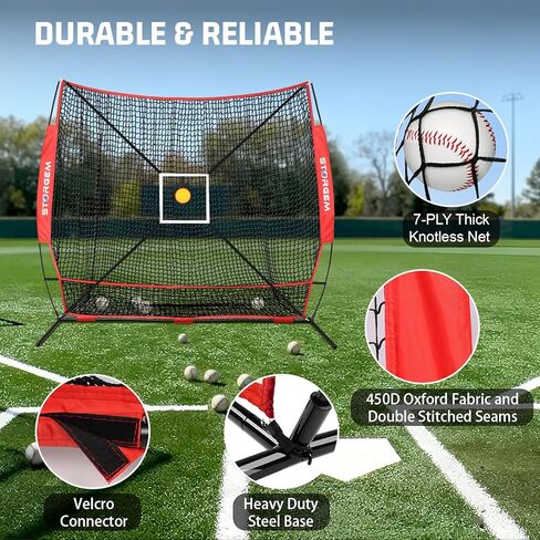 Storgem 6'X6' شبكة تدريب البيسبول اللينة، شبكة بيسبول محمولة للضرب، والضرب، والنصب والميدان، مع حقيبة حمل، ومنطقة الضرب وإطار القوس، رائعة للأطفال والشباب البالغين in Kuwait