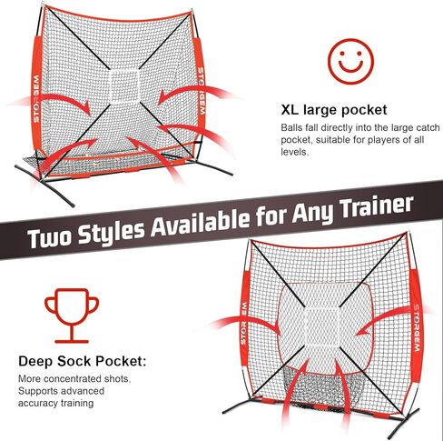 Storgem 6'X6' شبكة تدريب البيسبول اللينة، شبكة بيسبول محمولة للضرب، والضرب، والنصب والميدان، مع حقيبة حمل، ومنطقة الضرب وإطار القوس، رائعة للأطفال والشباب البالغين in Kuwait