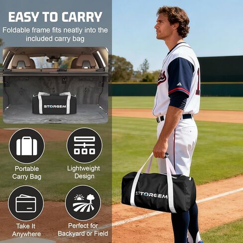 Storgem 6'X6' شبكة تدريب البيسبول اللينة، شبكة بيسبول محمولة للضرب، والضرب، والنصب والميدان، مع حقيبة حمل، ومنطقة الضرب وإطار القوس، رائعة للأطفال والشباب البالغين in Kuwait