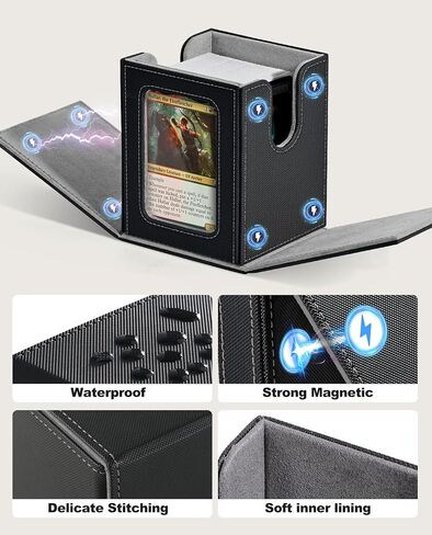 صندوق MTG Deck Box مع شاشة عرض نافذة القائد، صندوق تخزين بطاقات التداول يحمل 100 بطاقة مزدوجة الأكمام مناسبة لبطاقات TCG/CCG/PTCG/EDH/Magic/الرياضية (أسود وبنفسجي) in Saudi Arabia