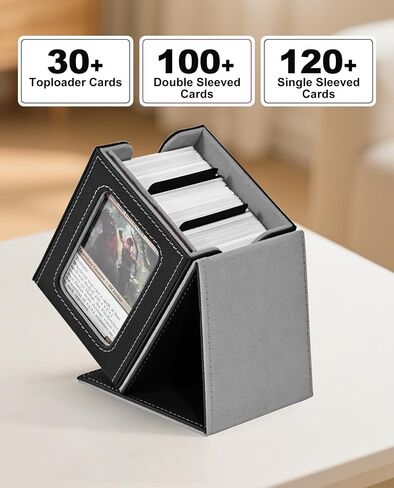 صندوق MTG Deck Box مع شاشة عرض نافذة القائد، صندوق تخزين بطاقات التداول يحمل 100 بطاقة مزدوجة الأكمام مناسبة لبطاقات TCG/CCG/PTCG/EDH/Magic/الرياضية (أسود وبنفسجي) in Saudi Arabia