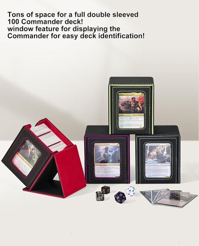 صندوق MTG Deck Box مع شاشة عرض نافذة القائد، صندوق تخزين بطاقات التداول يحمل 100 بطاقة مزدوجة الأكمام مناسبة لبطاقات TCG/CCG/PTCG/EDH/Magic/الرياضية (أسود وبنفسجي) in Saudi Arabia