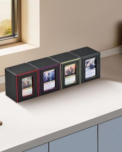 صندوق MTG Deck Box مع شاشة عرض نافذة القائد، صندوق تخزين بطاقات التداول يحمل 100 بطاقة مزدوجة الأكمام مناسبة لبطاقات TCG/CCG/PTCG/EDH/Magic/الرياضية (أسود وبنفسجي) in Saudi Arabia