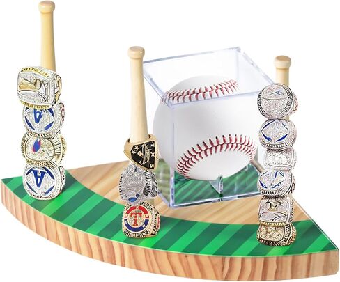 Baseball Ring Holder, Championship Ring and Baseball Display Case, Stadium Design Homeplate Stacked, Sports Ring Holder for Gifts, Home Decor (Green) in Saudi Arabia