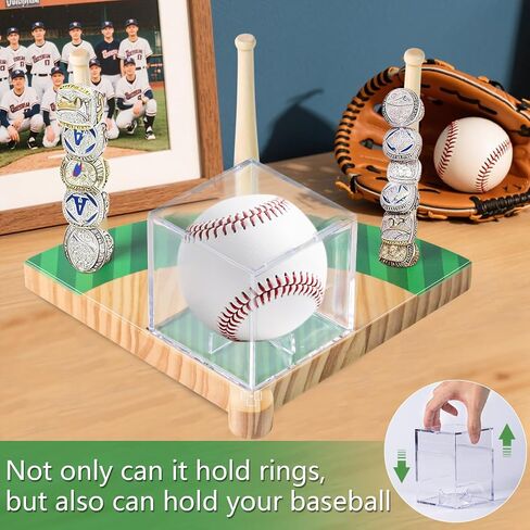 Baseball Ring Holder, Championship Ring and Baseball Display Case, Stadium Design Homeplate Stacked, Sports Ring Holder for Gifts, Home Decor (Green) in Saudi Arabia