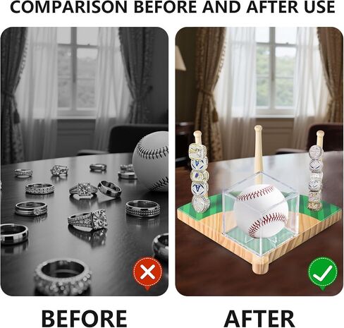 Baseball Ring Holder, Championship Ring and Baseball Display Case, Stadium Design Homeplate Stacked, Sports Ring Holder for Gifts, Home Decor (Green) in Saudi Arabia