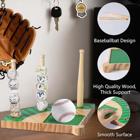 Baseball Ring Holder, Championship Ring and Baseball Display Case, Stadium Design Homeplate Stacked, Sports Ring Holder for Gifts, Home Decor (Green) in Saudi Arabia