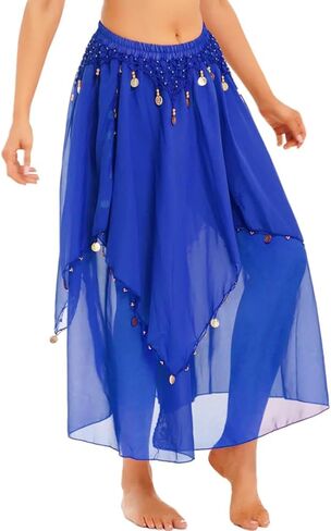 Belly Dance Skirt with Coins Chiffon Wrap Skirt for Women Hand-Sewn Metallic Coins Skirts Stage Performance & Yoga in Saudi Arabia