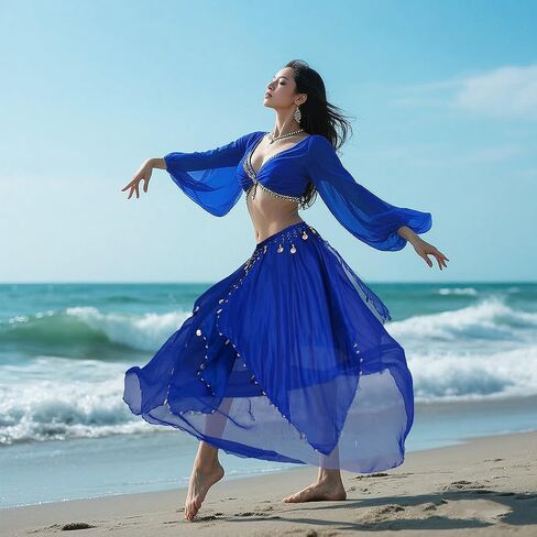 Belly Dance Skirt with Coins Chiffon Wrap Skirt for Women Hand-Sewn Metallic Coins Skirts Stage Performance & Yoga in Saudi Arabia