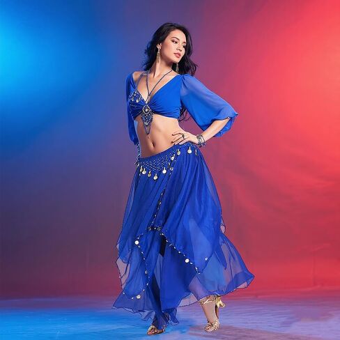 Belly Dance Skirt with Coins Chiffon Wrap Skirt for Women Hand-Sewn Metallic Coins Skirts Stage Performance & Yoga in Saudi Arabia