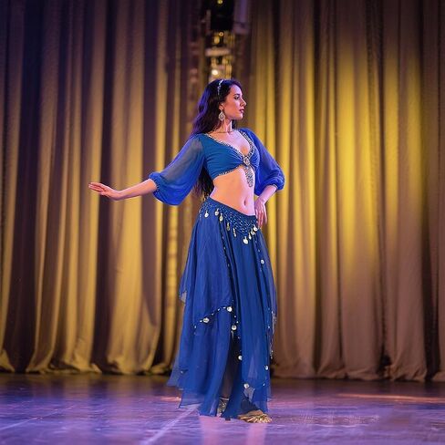 Belly Dance Skirt with Coins Chiffon Wrap Skirt for Women Hand-Sewn Metallic Coins Skirts Stage Performance & Yoga in Saudi Arabia