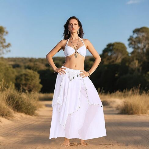 Belly Dance Skirt with Coins Chiffon Wrap Skirt for Women Hand-Sewn Metallic Coins Skirts Stage Performance & Yoga in Saudi Arabia
