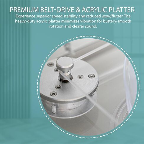 Record Player,Vinyl Record Player,Vintage Turntable with Bluetooth 5.3 | Wireless Vinyl Streaming & Belt-Drive System | Premium Carbon Tonearm, Built-in Preamp, 33⅓/45 RPM in Kuwait