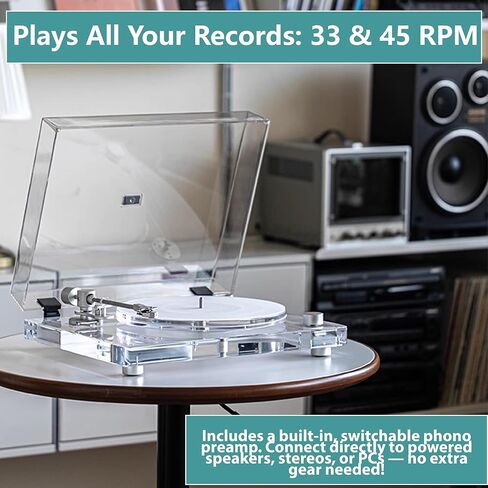 Record Player,Vinyl Record Player,Vintage Turntable with Bluetooth 5.3 | Wireless Vinyl Streaming & Belt-Drive System | Premium Carbon Tonearm, Built-in Preamp, 33⅓/45 RPM in Kuwait