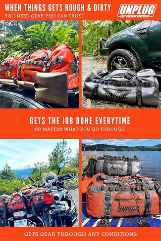 حقيبة UNPLUG Ultimate Adventure | حقيبة مقاومة للماء شديدة التحمل 1680D | حقيبة دفل كبيرة للسفر يمكن استخدامها للتخييم أو ركوب الدراجات النارية أو القوارب أو الصيد in Kuwait