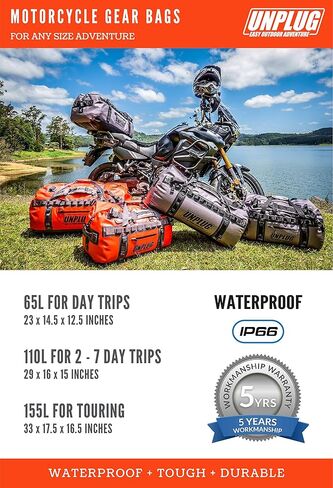 حقيبة UNPLUG Ultimate Adventure | حقيبة مقاومة للماء شديدة التحمل 1680D | حقيبة دفل كبيرة للسفر يمكن استخدامها للتخييم أو ركوب الدراجات النارية أو القوارب أو الصيد in Kuwait