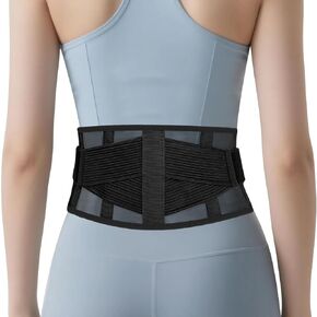 دعامة ظهر رفيعة للغاية وخفيفة الوزن لعلاج آلام أسفل الظهر وعرق النسا والجنف والقرص المنزلق - حزام خلفي قابل للتنفس وقابل للتعديل للنساء والرجال تحت الملابس، أسود. in Kuwait