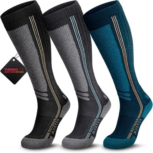 OutdoorMaster Thermolite Merino Wool Ski Socks, Compression Thermal Snowboarding Socks for Men & Women, Cold Weather in Saudi Arabia
