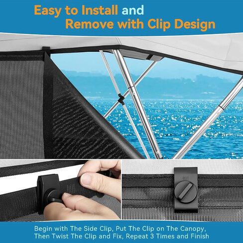 Detachable Clip in Bimini Top Mesh Sidewalls, Boat Sun Shade Universal Fit for 4 Bow Bimini Tops, with Straps Clips (Bimini Tops Not Included) in Saudi Arabia