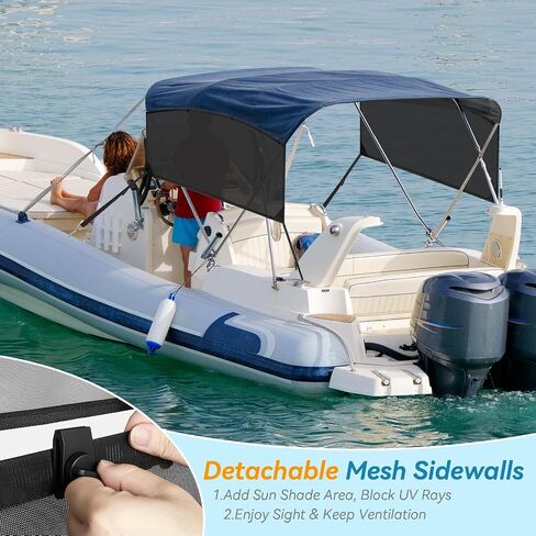 Detachable Clip in Bimini Top Mesh Sidewalls, Boat Sun Shade Universal Fit for 4 Bow Bimini Tops, with Straps Clips (Bimini Tops Not Included) in Saudi Arabia