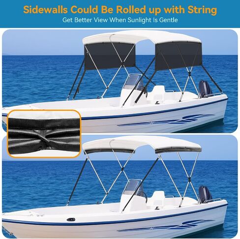 Detachable Clip in Bimini Top Mesh Sidewalls, Boat Sun Shade Universal Fit for 4 Bow Bimini Tops, with Straps Clips (Bimini Tops Not Included) in Saudi Arabia