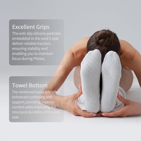 Pilates Grip Socks for Women,Striped Yoga Non Slip Cushioned Long Socks for Barre, Dance, Workout 3 Pairs in Kuwait