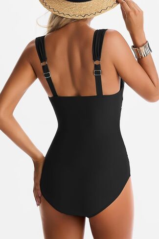 One Piece Swimsuit for Women Tummy Control Wide Straps Bathing Suits Full Coverage Swim Suit Color Block Swimwear in Kuwait