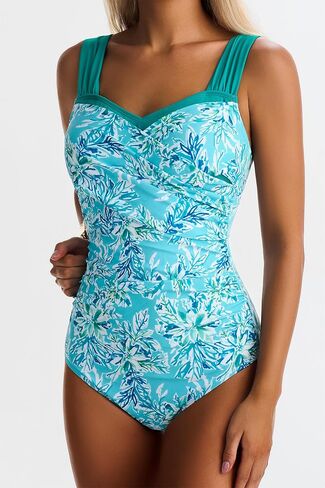 One Piece Swimsuit for Women Tummy Control Wide Straps Bathing Suits Full Coverage Swim Suit Color Block Swimwear in Kuwait