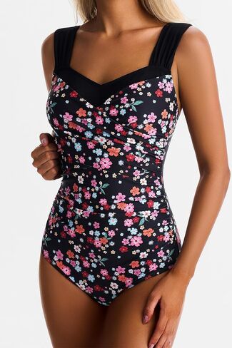 One Piece Swimsuit for Women Tummy Control Wide Straps Bathing Suits Full Coverage Swim Suit Color Block Swimwear in Kuwait