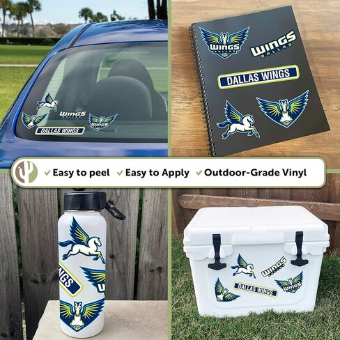 ملصق Desert Cactus Dallas Wings من WNBA للسيدات الرابطة الوطنية لكرة السلة مرخص رسميًا من الفينيل لزجاجة مياه للكمبيوتر المحمول ودفتر قصاصات السيارة (النوع 2) in Saudi Arabia