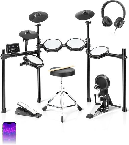 Ktaxon Electric Drum Set, Electronic Drum Set with USB MIDI, Dual Power Modes, 3 Smart Coaching, Dual Zone Triggering, Metronome, Record, 225 Authentic Sounds, 64 Polyphony & 30 Demos for Adults(Full) in Kuwait