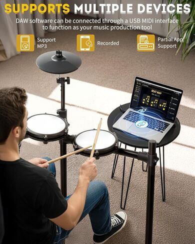 Ktaxon Electric Drum Set, Electronic Drum Set with USB MIDI, Dual Power Modes, 3 Smart Coaching, Dual Zone Triggering, Metronome, Record, 225 Authentic Sounds, 64 Polyphony & 30 Demos for Adults(Full) in Kuwait