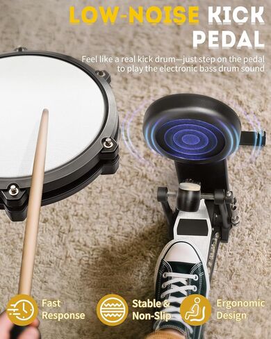 Ktaxon Electric Drum Set, Electronic Drum Set with USB MIDI, Dual Power Modes, 3 Smart Coaching, Dual Zone Triggering, Metronome, Record, 225 Authentic Sounds, 64 Polyphony & 30 Demos for Adults(Full) in Kuwait