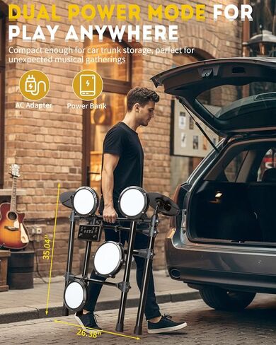 Ktaxon Electric Drum Set, Electronic Drum Set with USB MIDI, Dual Power Modes, 3 Smart Coaching, Dual Zone Triggering, Metronome, Record, 225 Authentic Sounds, 64 Polyphony & 30 Demos for Adults(Full) in Kuwait