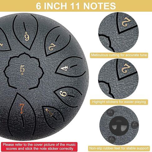 Vilihkc Steel Tongue Drum 11 Notes 6 Inches Dia Lotus type Hand Drum Healing Drum Percussion Drums Instrument Steel Drum C-Key Handpan Drum in Kuwait