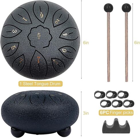 Vilihkc Steel Tongue Drum 11 Notes 6 Inches Dia Lotus type Hand Drum Healing Drum Percussion Drums Instrument Steel Drum C-Key Handpan Drum in Kuwait