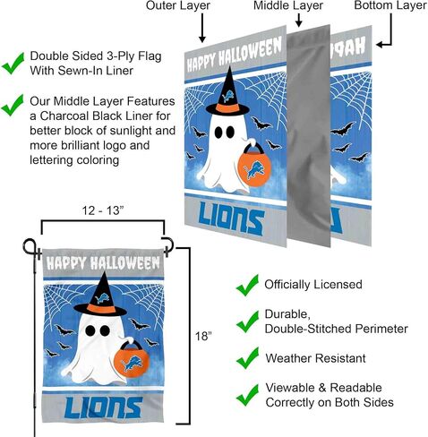Detroit Lions Happy Halloween Garden Flag Double Sided Banner in Saudi Arabia