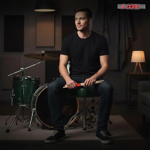 5 CORE Drum Throne 4" Cushion Padded Comfortable Guitar Stool w Backrest Airlift Height Adjustable 18-24" Drummer 441Lb Capacity Seat for Adults and Kids Black - DS CH BLK Rest-LVR in Saudi Arabia