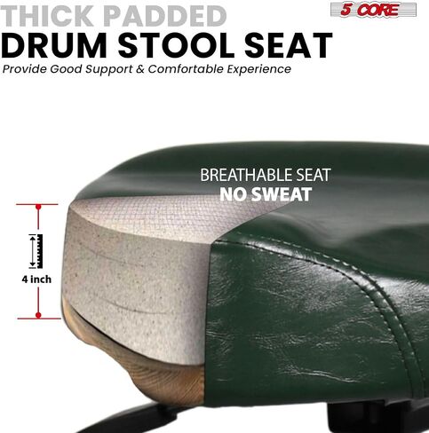 5 CORE Drum Throne 4" Cushion Padded Comfortable Guitar Stool w Backrest Airlift Height Adjustable 18-24" Drummer 441Lb Capacity Seat for Adults and Kids Black - DS CH BLK Rest-LVR in Saudi Arabia