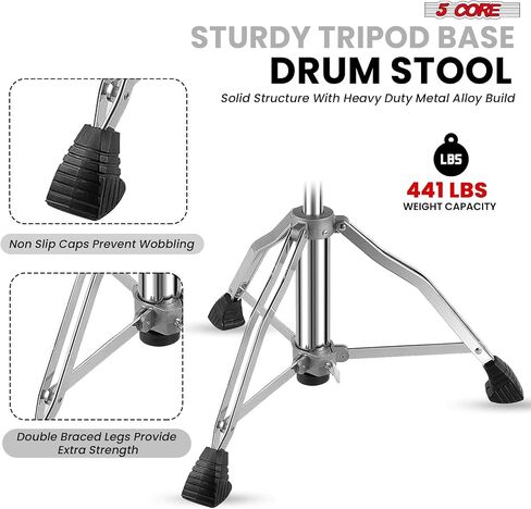 5 CORE Drum Throne 4" Cushion Padded Comfortable Guitar Stool w Backrest Airlift Height Adjustable 18-24" Drummer 441Lb Capacity Seat for Adults and Kids Black - DS CH BLK Rest-LVR in Saudi Arabia