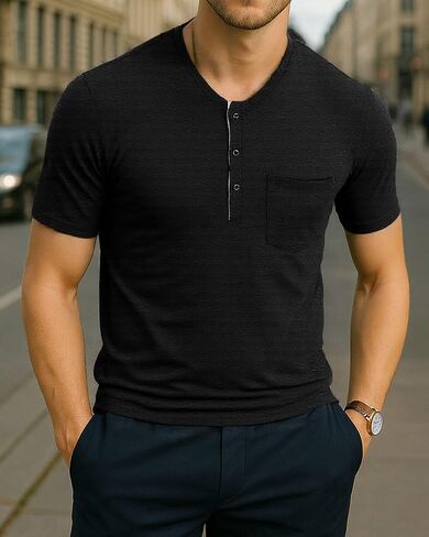 Men's Beach Athletic Polo Shirt Short Sleeve Band Collar Casual Shirts with Pocket in Saudi Arabia