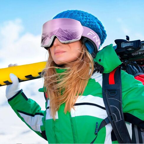 Ski Goggles for Men Women,Frameless UV Protection OTG Anti-fog Snowboard Snow Skating Goggles in Kuwait