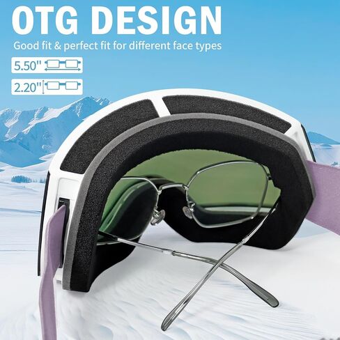 Ski Goggles for Men Women,Frameless UV Protection OTG Anti-fog Snowboard Snow Skating Goggles in Kuwait