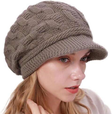 Winter Hats Knitted Beanie Hat with Visor Slouchy Skull Hat Warm Beanie Cap Headwear for Women in Saudi Arabia