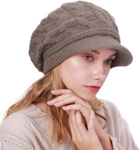 Winter Hats Knitted Beanie Hat with Visor Slouchy Skull Hat Warm Beanie Cap Headwear for Women in Saudi Arabia
